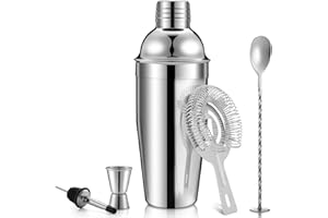 24oz Cocktail Shaker Set,Drink Shaker Cocktail Kit 304 Stainless Steel Cocktail Bar Kit with Strainer, Double Jigger, Bar Mix