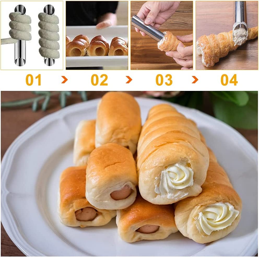 VolksRose Set of 35 Cream Horn Mold, Cannoli Forms Tubes Kit, Stainless Steel 16pcs Cone Shaped and 12pcs Tubular Shaped Baking Molds for Danish Pastry Lady Lock Form Cream Roll Croissant