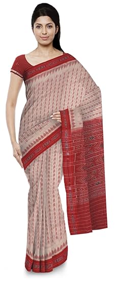 Women's Ikat Cotton Saree (o 58_Off White)