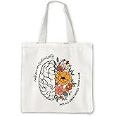 OTOUO Inspirational Neurodiversity Tote Bag, Autism Awareness Floral Canvas Tote Bag for Women, Mental Health Gifts for Women, Special Education Teacher Gifts, Reusable Grocery Bags Shopping Bags