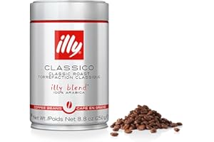 Illy Classico Whole Bean Coffee, Medium Roast, Classic Roast With Notes Of Caramel, Orange Blossom And Jasmine, 100% Arabica Coffee, No Preservatives, 8.8 Ounce Can (Pack Of 1)