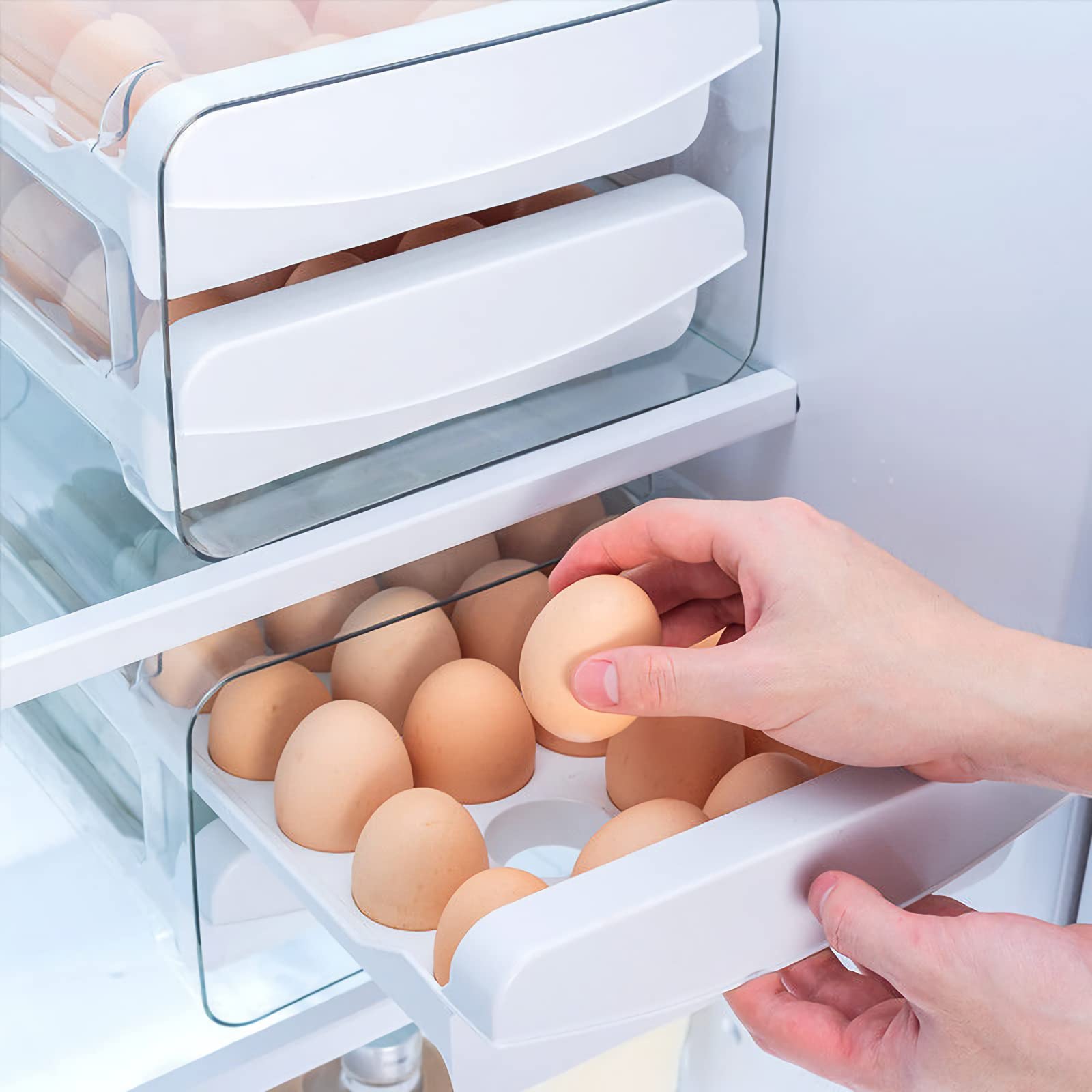 Photo 1 of Upgrade 40 Grid Egg Storage Double-Layer Drawer Type Egg Box for Fridge Transparent Egg Container Shelf Saving Kitchen Egg Storage Box,Durable Sturdy Compact and Space-Saving Egg Storage Box