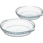 ZYER Glass Pie Plate for Baking Pie Pan with Handles 47oz Glass Pie Dish for Baking, 9.5 Inch 2 Pack