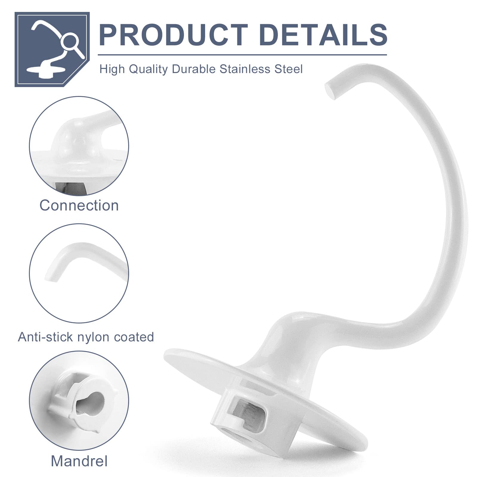 K5ADH Dough Hook/Tilt-Head Coated C-Dough Hook K5ADH for 5-QT Bowl-Lift Stand Mixer KSM50 KSM5-K5SS Mixer Attachments Dough Hook K5ADH -by Sikawai