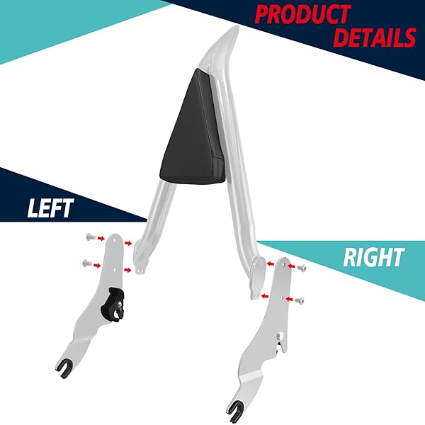 YHMOTO DETACHABLE SISSY BAR PASSENGER BACKREST 22″ INCH REAR PAD FIT FOR HARLEY TOURING MODELS 2009-2025 ROAD KING ULTRA CVO LIMITED STREET GLIDE ROAD GLIDE ELECTRA GLIDE (CHROME)