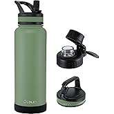 OLDLEY 40 oz Insulated Water Bottle With Straw, Stainless Steel Sports Water Cup Flask with 3 Lids(Straw, Spout and Handle Lid) Double Walled Travel Thermal Canteen Mug,Army Green