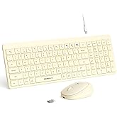 Wireless Keyboard and Mouse Combo for Desktop Mac iPad Bluetooth 2.4 Ghz Rechargeable Ultra Silent Click with Number Pad Compatible with Pc, Laptop, Tablet (Cream)