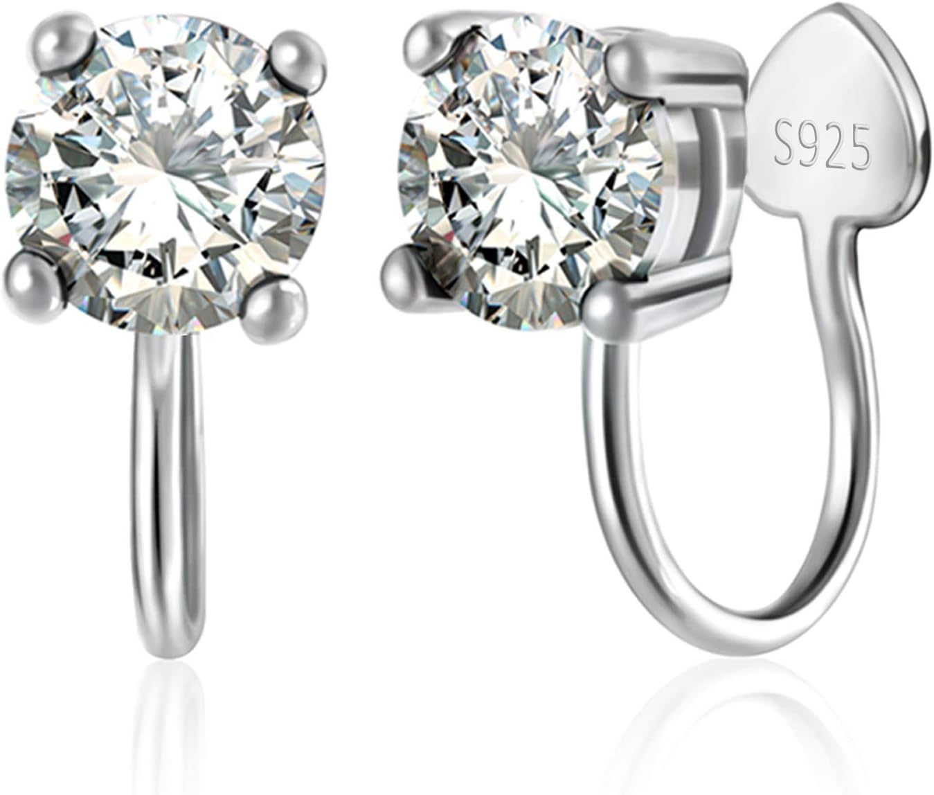 925 Sterling Silver Ear Cuff Wrap Clip On Earrings Cubic Zirconia Crystal Stud Earrings for Non Pierced Ears
