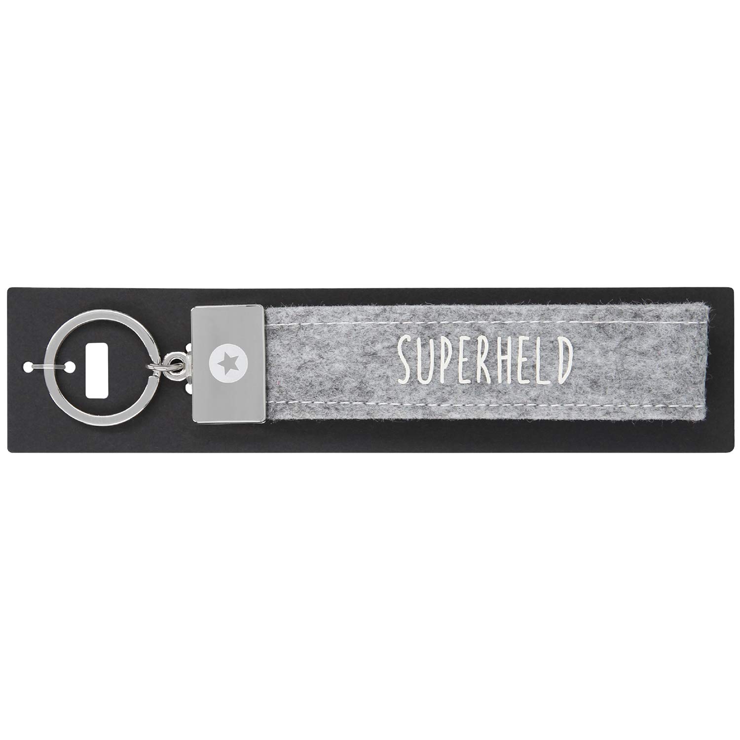 Depesche 4298-055 Looped Key Ring Felt with Engraved Metal Closure and Iconic Print Superhero Grey Approx. 18.7 x 4.4 x 1 cm