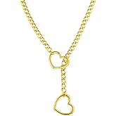 sroyte Heart Slip Chain Necklaces for Women,Stainless Steel O-Ring Adjustable Lariat Y-Necklace,Punk Gothic Cuban Collar Choker Necklace for women