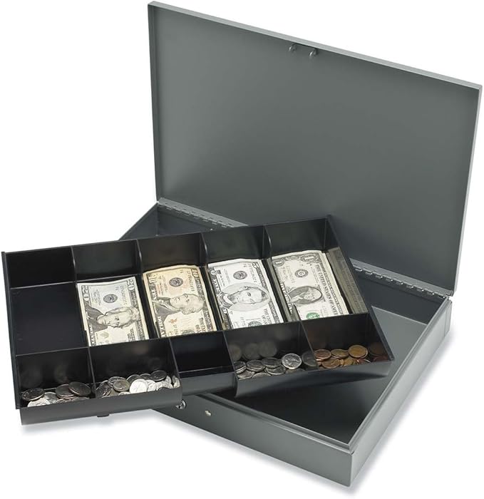 Sparco Cash Box, with 2 Keys, 10 Compartments, 152/5 x 101/2 x 22/5