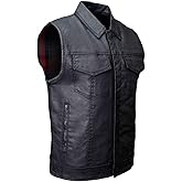 Milwaukee Leather MDM3030 Men’s Black Waxy Coated Denim Club Style Motorcycle Rider Vest w/Shirt Collar - 3X-Large