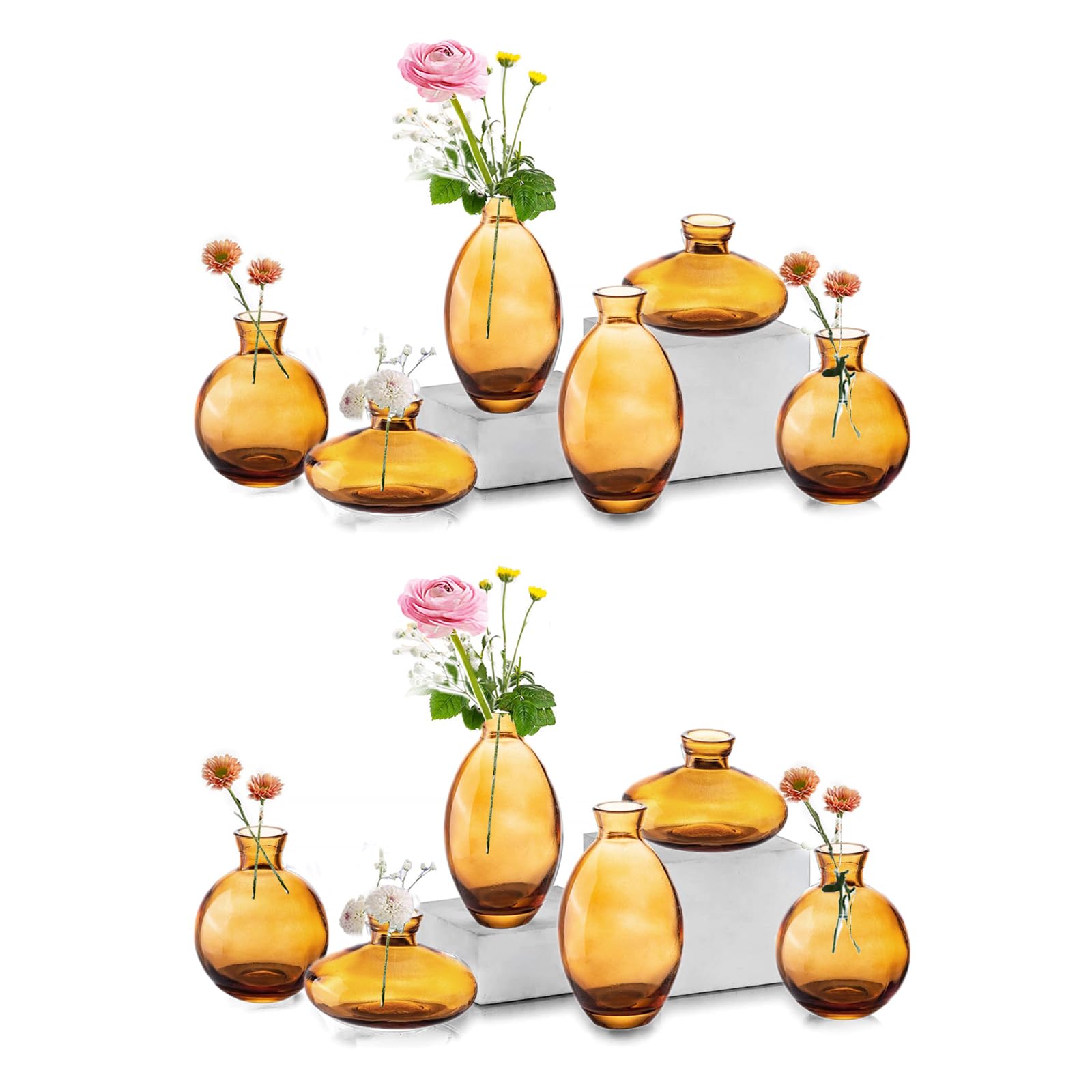 Bud Vases Glass EylKoi Mordern - 4sets(12Pcs) Amber Small Vases for Centerpieces, Small Vase Mini Vases Flower Vase Mini Tiny Vases for Home Decor Wedding Decorative Centerpieces, Events Bookshelf