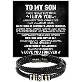 To My Son Bracelet From Mom Dad, Sons Gift From Dad, Mother And Son Bracelet, Anniversary Graduation Valentine Christmas Birthday Gifts For Sons With Message Card And Gift Box