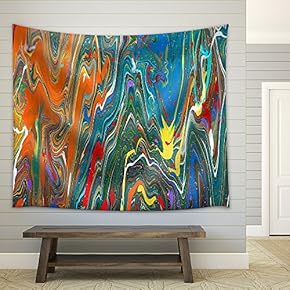 Closeup View of an Original Painting. Abstract Dark Grunge Background - Fabric Wall Tapestry Home Decor - 51x60 inches