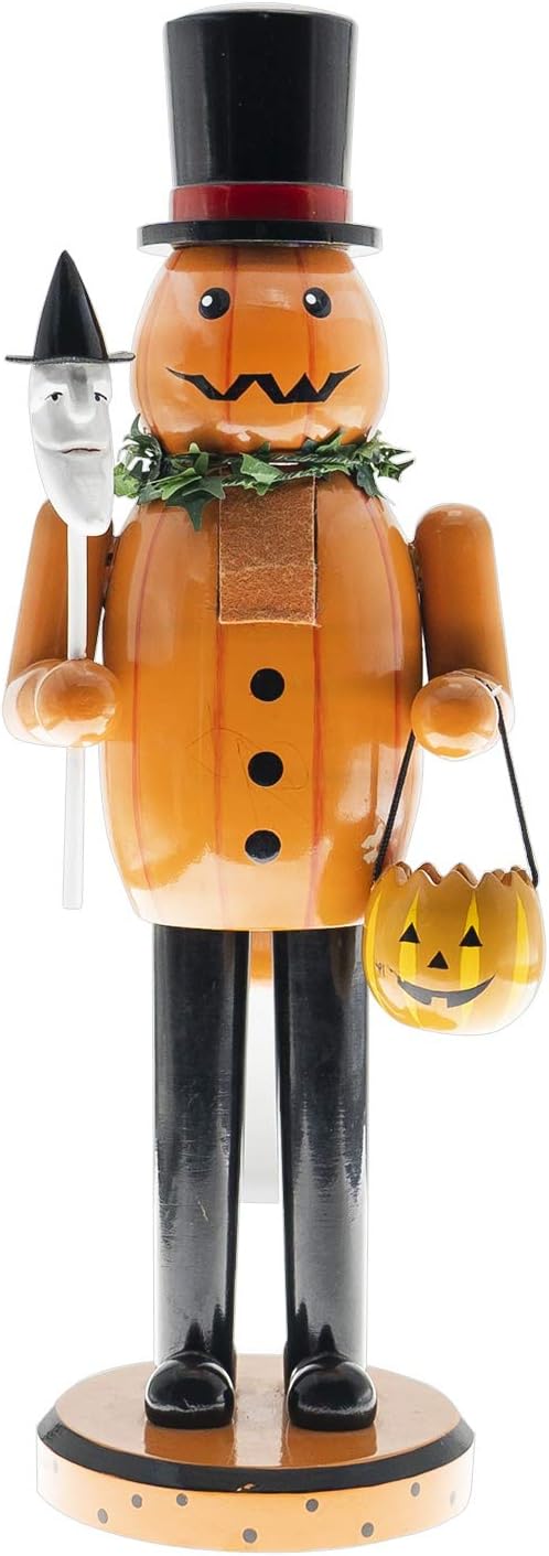 Nutcrackers - FUNPENY Halloween Decorations Indoor, 14 Inch Wooden Nutcrackers Figures Decor for Table Fireplace Desk, Handmade Pumpkin Man Jack-O-Lantern with Pumpkin Candy Bucket