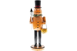 FUNPENY Halloween Decorations Indoor, 14 Inch Thanksgiving Wooden Nutcrackers Figures Decor for Table Fireplace Desk, Handmade Pumpkin Man Jack-O-Lantern