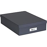 Bigso Oskar Fiberboard Label Frame Document Letter Box - File Organizer Box for Important Paperwork - Document Storage with a Lid &amp; Metal Label Window - 3.3 in x 10.2 in x 13.8 in - Dark Grey