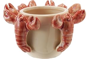 Creative Co-Op Stoneware Planter with 3D Lobsters and Reactive Glaze, Cream and Orange
