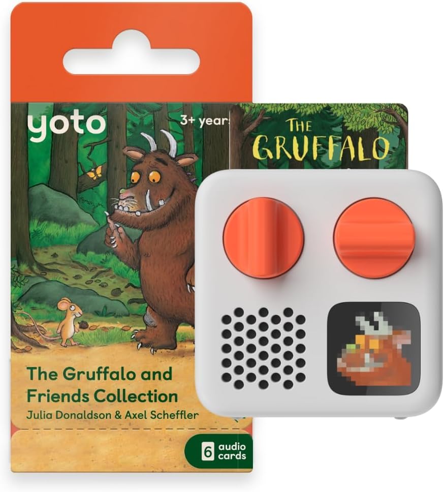 Yoto Mini (2024 YM002 Edition) + Gruffalo Bundle – Kids Screen-Free Bluetooth Audio Player, All-in-1 Travel Device for Stories Music Podcast Radio White Noise Ok-to-wake Alarm Clock
