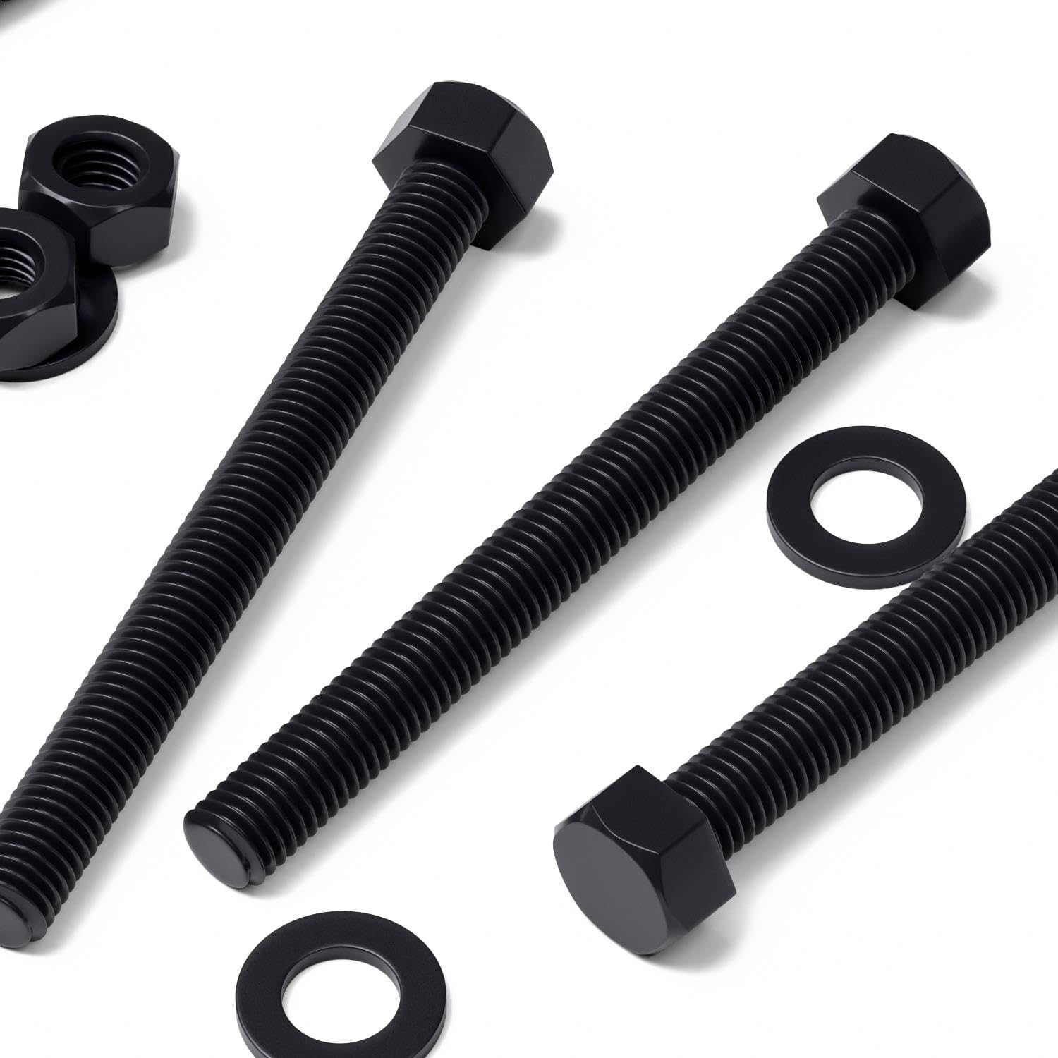 10x Black Hex Head Screws Polypropylene (PP) Plastic Nuts and Bolts, Washers, M10 x 100mm