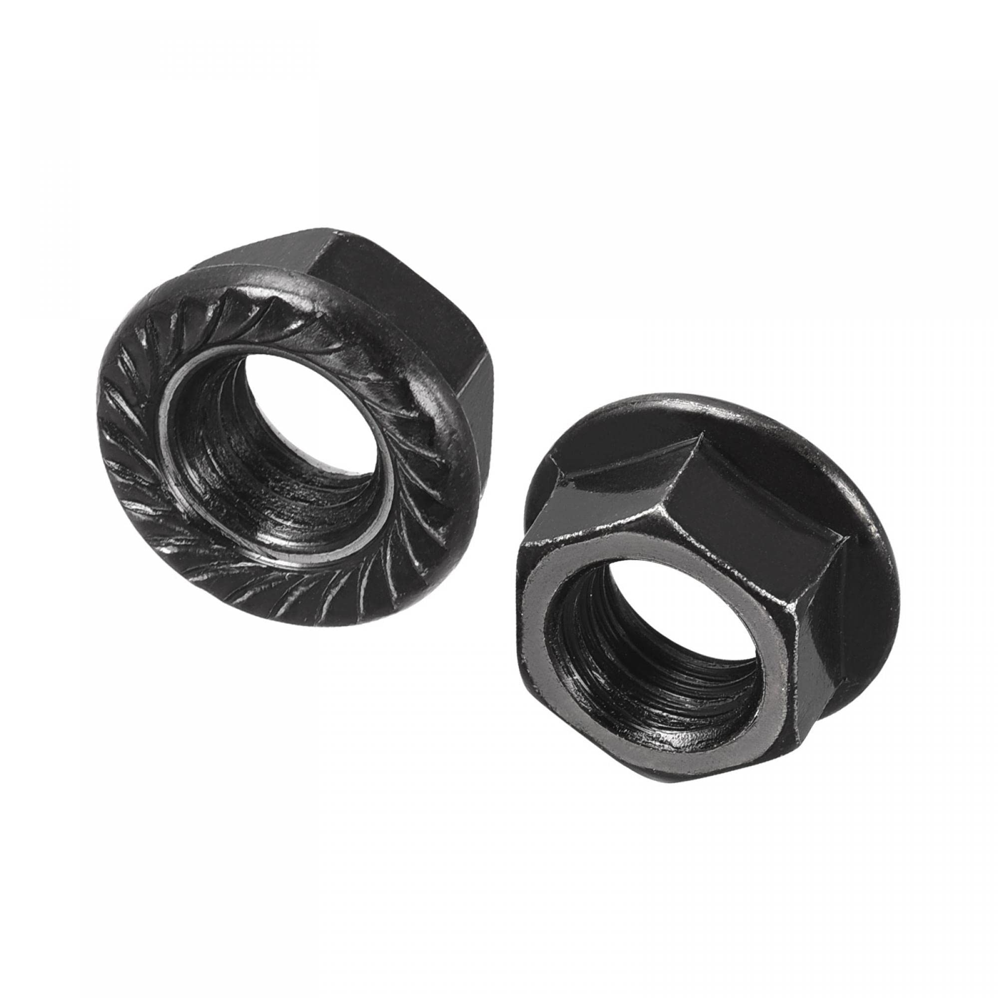 sourcing map M10 Serrated Flange Hex Lock Nuts, Carbon Steel Black Oxide Finished 50pcs