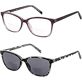 Kafirlo Bifocal Reading Glasses Women Blue Light Computer Readers Clear Top Cat Eye Frame Stylish Fashion Ladies Eyeglass