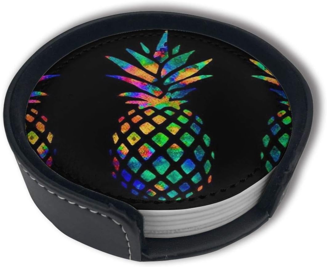 Rainbow Pineapple Drink Coasters Cup Mat Pad Place Mats for Bar Kitchen Home Decor to Protect Tables and Countertops (6pcs)