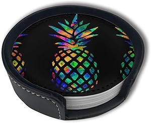 Rainbow Pineapple Drink Coasters Cup Mat Pad Place Mats for Bar Kitchen Home Decor to Protect Tables and Countertops (6pcs)