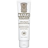 Makaio Naturals 100% Organic Mineral Sunscreen SPF 50 – Face & Body, Unscented, No White Cast, Non-Nano Zinc, Vegan, Hypoallergenic, Reef Safe, Dermatologist Tested, 3.88 fl oz
