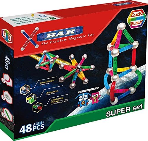 ClickBlock X-Bar Magnetic Building Construction Toy Super Set, 48 Piece