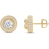 SAVEARTH DIAMONDS Moissanite Stud Earrings 2.50Ct,14K Gold Plated 925 Sterling Silver Screw Back, Lab Created Round Cut Brilliant D Color VVS1 Clarity Moissanite Diamond Earrings Studs for Women Men