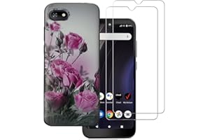 Tznzxm [2-Pack] for Orbic Joy Tempered Glass Screen Protector,Orbic Joy Case, Orbic Joy RC608L Phone Case, Rose Painting Design Flexible TPU Non-Slip Cover Rubber Slim Case for Orbic Joy RC608L