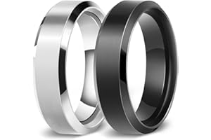 Lonage Stainless Steel Rings for Men Women Wedding Ring, Basic Flat Rings, Polished Matt Finish Rings for Men - 2 Pack