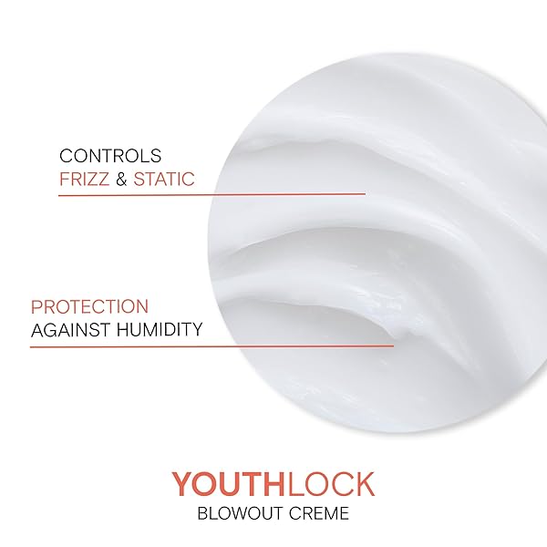 JOICO YOUTHLOCK BLOWOUT CRÈME FORMULATED WITH COLLAGEN|YOUTHFUL BODY & BOUNCE|STRENGTHEN & PROTECT|REDUCE BREAKAGE & FRIZZ|SOFTEN & DETANGLE|BOOST SHINE|SULFATE FREE|WITH ARGININE|1.7 FL OZ