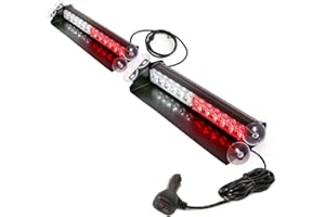 BooYu 2×14.8in LED Dash Emergency Strobe Light Bar 2 in 1 Front/Rear Interior Windshield Visor Deck Flashing Hazard Safety Warning Traffic Advisor Lights for Police Firefighter Vehicles (Red/White)