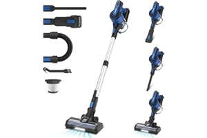 POWEART Cordless Vacuum Cleaner, 350W 30Kpa Lightweight Stick Vacuum, 8-in-1 Self-Standing Rechargeable Battery Vacuum Up to 45mins Runtime, Cordless Stick Vacuum for Pet Hair Hard Floor Carpet-Black