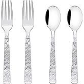 KIRE 400PCS Silver Plastic Forks and Spoons Disposable-Heavy Duty Plastic Silverware Set Silver Spoons and Forks-200 Forks and Spoon for Parties/Birthday/Wedding for Christmas