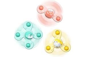 JOLLYBABY 3Pcs Suction Cup Spinner Tops Toy for Baby, Spinners for 2 Year Old Boy Girl, Plane Travel Toddler Sensory Birthday Gift Toy, Window Toys for Infant 18 Month(Group F)