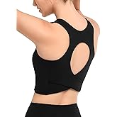 Yvette Comfortable Yoga Sports Bra Scoop Neck with Built-in Bra and Round Back Cutout Workout Top