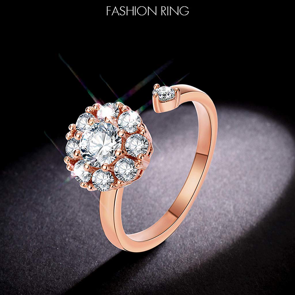 SEWOR Elegant Rotating Rings Adjustable Spinner Diamond Delicate Snowflake Ring for Women Girls, Anti Anxiety,Autism (Rose Gold)