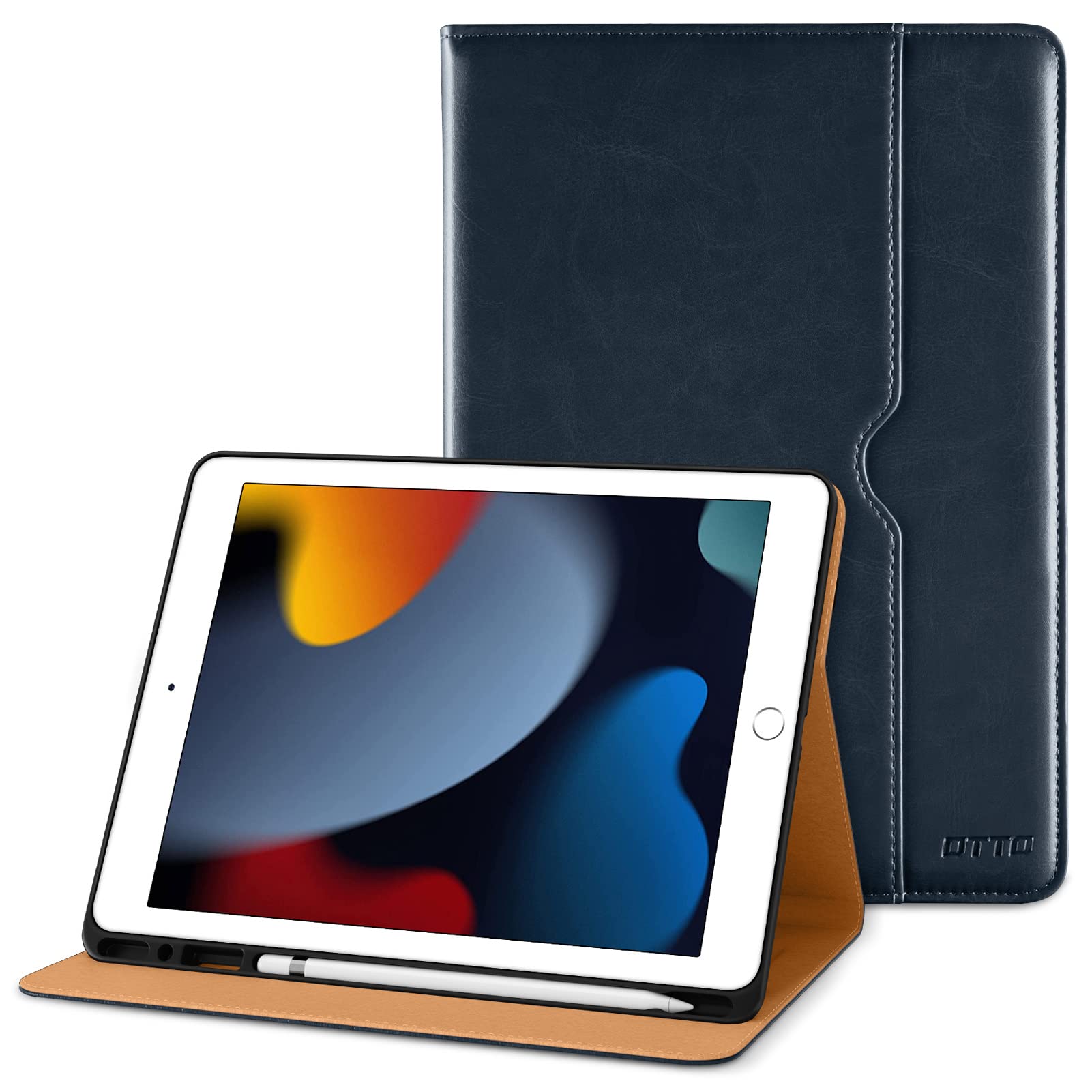 DTTO for iPad 9th/8th/7th Generation 10.2 Inch Case 2021/2020/2019, Premium Leather Business Folio Stand Cover with Apple Pencil Holder - Auto Wake/Sleep and Multiple Viewing Angles, Blue