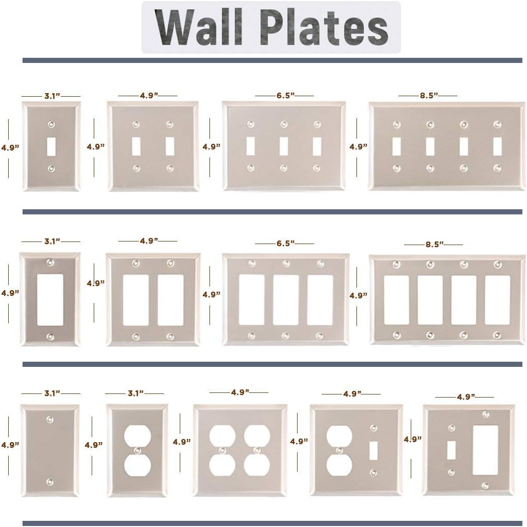 Pack of 4 Wall Plate Outlet Switch Covers by SleekLighting | Decorative Satin Nickel | Variety of Styles: Decorator/Duplex/Toggle & Combo| Size: 1 Gang Toggle - - 
