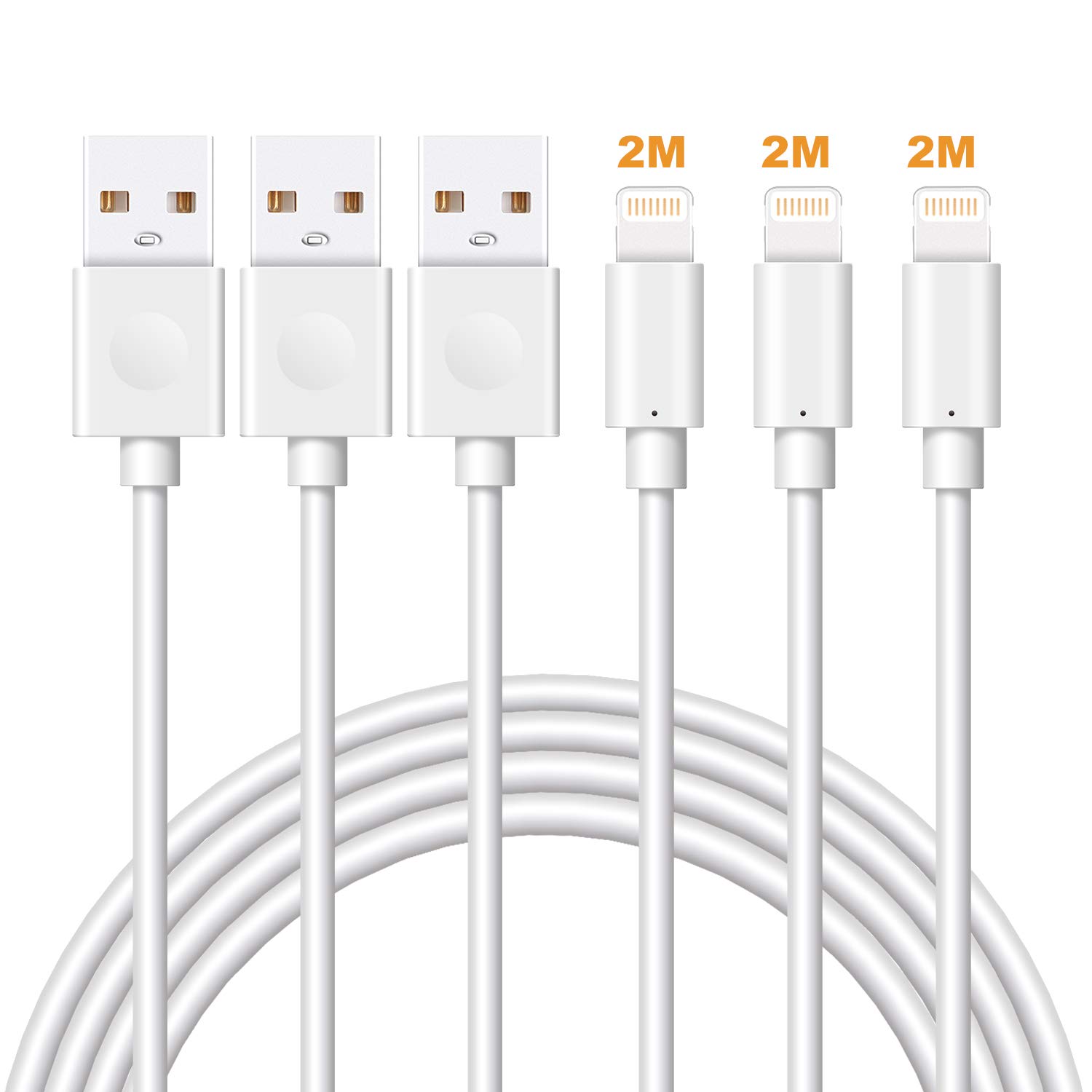 iPhone Charger Cord 3Pack 6FT-Lightning Cable MFi Certified USB A iPhone Charging Cable Cord Long Durable for iPhone 14 13 12 11 Pro Max Mini SE 10 X Xs Max XR 8 7 6 Plus 5S iPad Mini Pro iPod - White