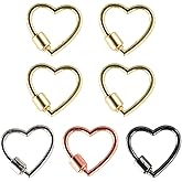 7pcs Heart Carabiner,Metal Screw Carabiner, Heart Shaped Key Ring,Strong and Durable,Not Easy to Fade,Suitable for Camping,Hiking,Fishing Trips(Gold*4+Silver*1+Rose Gold*1+Black*1)