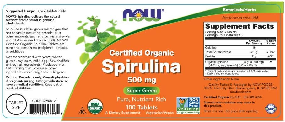 Now Foods Organic Spirulina Tablets, 100: Health & Personal Care
