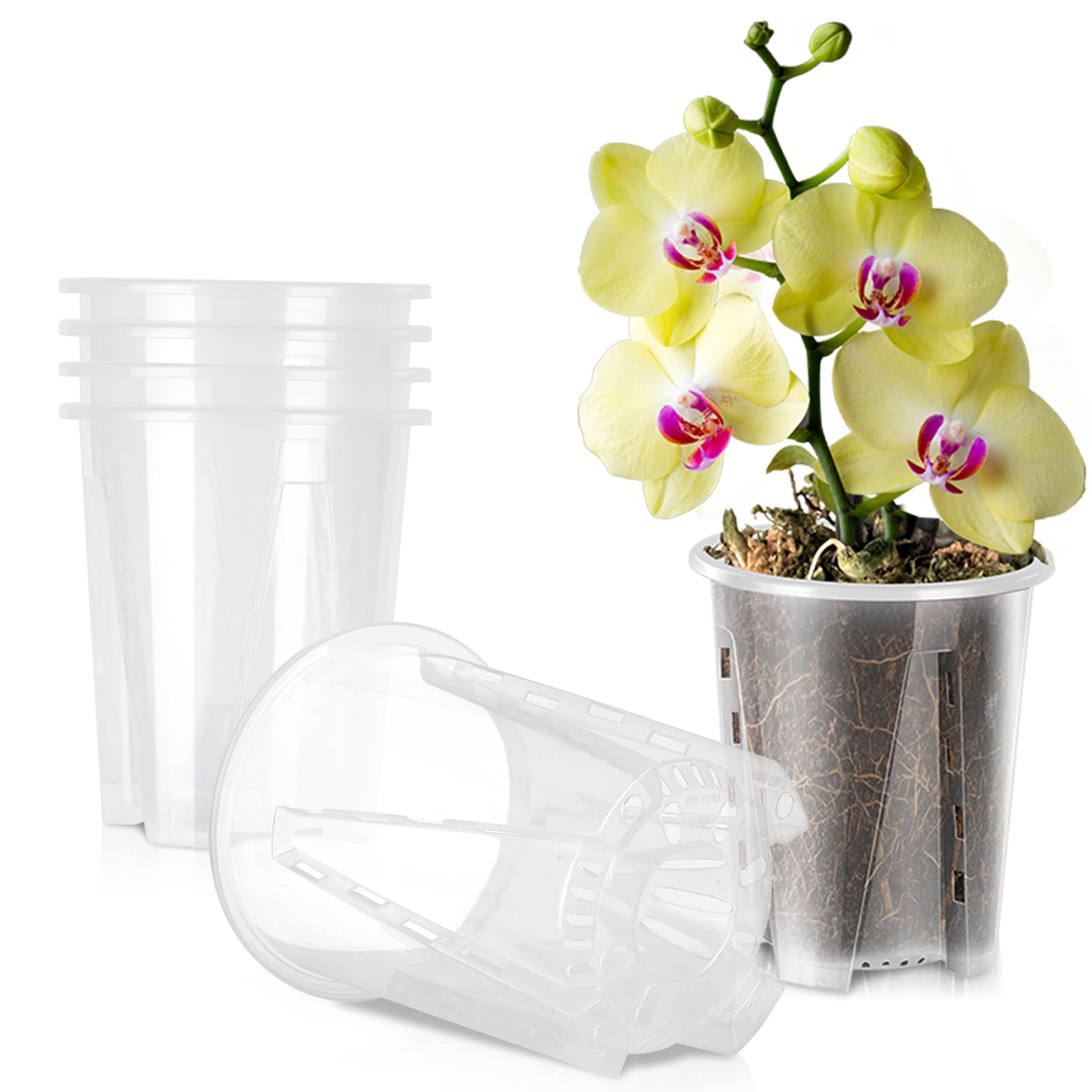 Jordbrux Clear Orchid Pot, 6pcs 18cm Plastic Plant Pots with Drainage Holes, Plastic Plant Pot Nursery Pots for Orchids, Succulents, Houseplants
