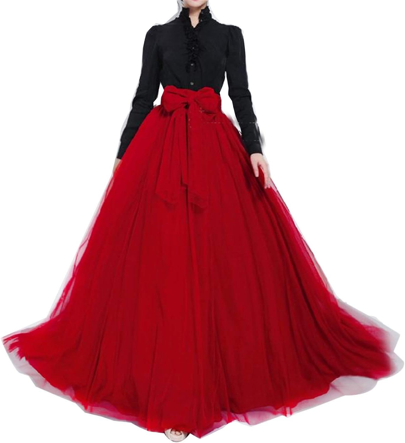 Women Maxi Tulle Skirt Bowknot Belt For Bridal Wedding Tutu Skirts