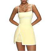 SweatyRocks Women's Tennis Dress with Built in Shorts and Bra Spaghetti Strap Split Hem Golf Dress