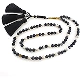 beirunde Muslims Islamic Dhikr 99 Tasbeeh Tasbih Prayer Beads, Black White Stone Beads with Tassel